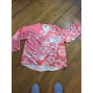 Vtg Single Stitch Pink Floral Bandana Print Cotton Shirt Unbranded 80s/90s M/L